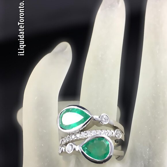 **BRAND NEW** Green Colombian Emerald and Diamond Bubble Ring in 14K White Gold - Picture 13 of 16